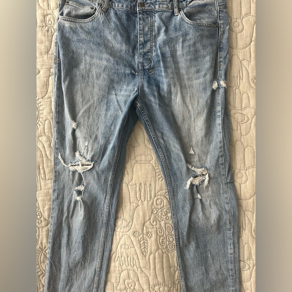 KSUBI Chitch Blue Shred Slim Fit Jeans with Leopard Patch